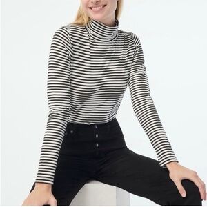J Crew Black and White Striped Tissue Turtleneck